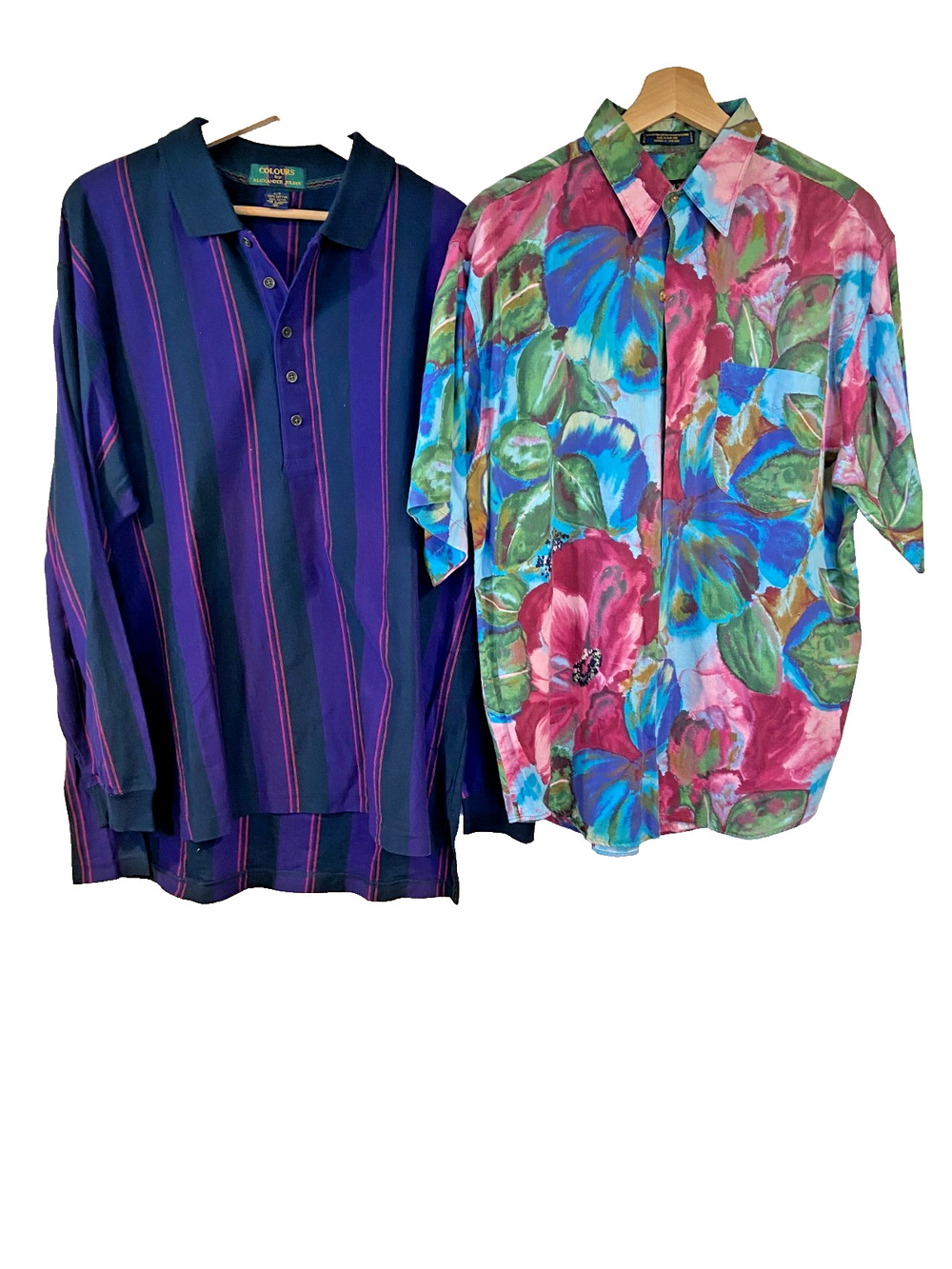 Colours by Alexander Julian Shirts Mens L Floral Tie Dye & Striped Long Sleeve